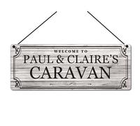Classy Personalised Caravan Sign 20x7.5 cm | Custom Hanging Aluminium Plaque with Waxed String | Camper & Motorhome Gift