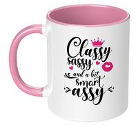 Classy Sassy a Bit Smart Assy Ceramic Coffee Mug Cute Birthday Present for Woman White Elephant Gift Exchange for Friend Coworker Boss Lady Wife Girlfriend Graduation Gift Tea Cup 11 oz Pink