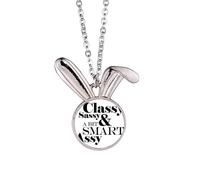 Classy Sassy & A Bit Smart Assy Quote Rabbit Necklace Pendant Bunny Animal Jewelry Gift