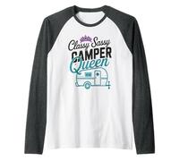 Classy Sassy Camper Queen Camp My RV Vibes Trailer Camping Raglan Baseball Tee