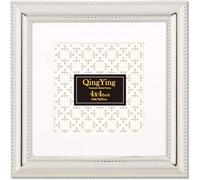 Classy Silver-Plated 4x4'' Metal Picture Frame,Classic Beaded Photo Frame with Acid Free Mat for 3x3'',Real Glass Front and Premium Velvet Backing,for Christmas,Wedding and Treasured Memories