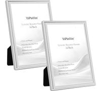 Classy Silver Plated 5x7'' Picture Frame 2 Pack,7x5'' Beaded Metal photo Frames with Real Glass & Velvet Backing,Hi End Classy Silver Frame 7x5'' for Tabletop Display or Wall Mounting