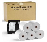 CLASSY Thermal Paper 3 1/8 x 230ft, 5 Rolls Receipt Paper for Cash Registers Printer, ATM Machine,Compatible with Wide Range of POS Systems for Small Business,BPA Free