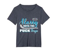 Classy Until The Puck Drops Ice Hockey Player Or Coach T-Shirt, Women's Plus, Heather Blue, 5X