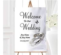 Classy White and Silver Rings Personalised Any Wording Welcome Wedding Sign