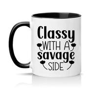 Classy with A Savage Side Womens 11oz Ceramic Novelty Mug Sassy Humour Tea Coffee Cup Black