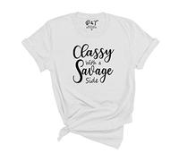 Classy with a Side of Savage Funny Womens T Shirt Slogan Quotes Tee White 3XL