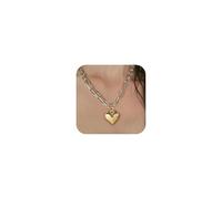 CLASSYZINT Adjustable Two-Tone Layered Necklace Gold Heart Pendant Choker Chunky Chain Necklace for Women, Medium, Brass, No Gemstone