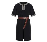 clasToonrain 2 Pieces Men's Medieval Tunic with 195 cm Belt Renaissance Viking Knight Costume for Halloween Theme Party Larp Resurrection Sunday Ancient Greek Day (Black, XL)
