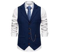 clasToonrain Classic Men's Suit Vest V-Neck Herring Bone Tweed Vest Men's Elegant Regular Fit for Formal Business Party Wedding, darkblue, XXL