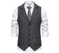 clasToonrain Classic Men's Suit Vest V-Neck Herring Bone Tweed Vest Men's Elegant Regular Fit for Formal Business Party Wedding, black, M