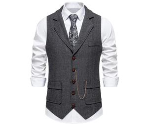 clasToonrain Classic Men's Suit Vest V-Neck Herring Bone Tweed Vest Men's Elegant Regular Fit for Formal Business Party Wedding, black, M