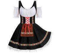 clasToonrain Dirndl Women's Long Costume Dress for Oktoberfest Outfit Elegant Midi Dirndl Krüger Shoulderless Dress for Halloween Festival Outfits Women's Cosplay, black, XL