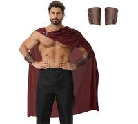 clasToonrain Men's Spartan Warrior Costume with 2 Pieces Bracelets Greek Roman Gladiator Soldier Coat Historical Fancy Dress for Halloween Christmas Larp World Book Day (Dark Red, 128 cm)