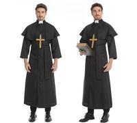 clasToonrain Priest Costume Men, Halloween Costumes Funny Fancy Dress Costumes Men MöNch Costume with Pastor Accessories for Carnival Fancy Dress Theme Party (Black, XX-L)
