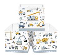 Clastyle 3 pcs Car Cube Storage Unit Boxes Kallax Box for Shelves Parents Storage Baskets for Book Clothes Toy Organizer, Construction Vehicle, 11.8x11.8x11.8 in