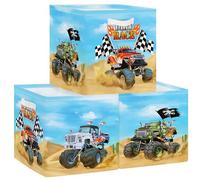 Clastyle 3 pcs Car Kids Cube Storage Unit Boxes Foldable Storage Baskets for Shelves Boys Nursery Hamper Basket Book Clothes Toy Box Organizer,Monster Truck,11.8x11.8x11.8 in