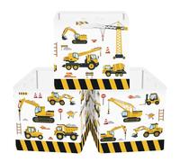 Clastyle 3 pcs Cars Cube Storage Unit Boxes Foldable Kallax Box for Shelves Parents Storage Baskets for Book Clothes Toy Organizer, Yellow Vehicle, 11.8x11.8x11.8 in