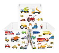 Clastyle 3 pcs Cars Cube Storage Unit Boxes Foldable Kallax Box for Shelves Parents Storage Baskets for Book Clothes Toy Organizer,Cartoon Truck,11.8x11.8x11.8 in