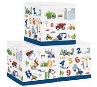 Clastyle 3 pcs Cars Cube Storage Unit Boxes Foldable Kallax Box for Shelves Parents Storage Baskets for Book Clothes Toy Organizer,Number Letter,11.8x11.8x11.8 in