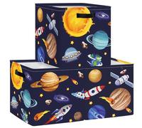 Clastyle 3 pcs Cosmic Space Kids Cube Storage Unit Boxes Planets Stars Storage Baskets for Shelves Boys Nursery Hamper Basket Book Clothes Toy Box Organizer,Solar System,11.8x11.8x11.8 in
