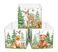 Clastyle 3 pcs Cute Animals Cube Storage Unit Boxes Leaf Kallax Box for Shelves Parents Storage Baskets for Book Clothes Toy Organizer, Cedar Lion Elephant, 11.8x11.8x11.8 in