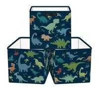 Clastyle 3 pcs Dinosaur Cube Storage Unit Boxes Volcano Kallax Box for Shelves Parents Storage Baskets for Book Clothes Toy Organizer, Blue, 11.8x11.8x11.8 in