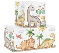 Clastyle 3 pcs Dinosaur Cube Storage Unit Boxes Volcano Kallax Box for Shelves Parents Storage Baskets for Book Clothes Toy Organizer, Brown, 11.8x11.8x11.8 in