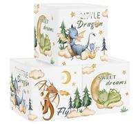 Clastyle 3 pcs Dinosaur Kid Cube Storage Unit Boxes Volcano Storage Baskets for Shelves Boy Girls Nursery Hamper Basket Book Clothes Toy Box Organizer,Dragon,11.8x11.8x11.8 in