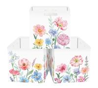 Clastyle 3 pcs Flowers Cube Storage Unit Boxes Foldable Kallax Box for Shelves Parents Storage Baskets for Book Clothes Toy Organizer,Watercolour,11.8x11.8x11.8 in