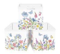 Clastyle 3 pcs Flowers Cube Storage Unit Boxes Foldable Kallax Box for Shelves Parents Storage Baskets for Book Clothes Toy Organizer,Blue Flowers,11.8x11.8x11.8 in