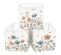Clastyle 3 pcs Flowers Cube Storage Unit Boxes Foldable Kallax Box for Shelves Parents Storage Baskets for Book Clothes Toy Organizer,Brown,11.8x11.8x11.8 in