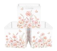 Clastyle 3 pcs Flowers Cube Storage Unit Boxes Kallax Box for Shelves Parents Storage Baskets for Book Clothes Toy Organizer, Watercolour, 11.8x11.8x11.8 in