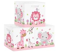 Clastyle 3 pcs Jungle Animal Cube Storage Unit Boxes Tree Kallax Box for Shelves Parents Storage Baskets for Book Clothes Toy Organizer,Pink,11.8x11.8x11.8 in