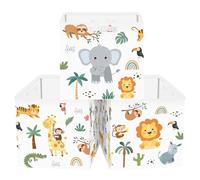 Clastyle 3 pcs Jungle Animal Cube Storage Unit Boxes Tree Kallax Box for Shelves Parents Storage Baskets for Book Clothes Toy Organizer,White,11.8x11.8x11.8 in