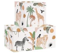Clastyle 3 pcs Jungle Animals Cube Storage Unit Boxes Palms Leaf Storage Baskets for Shelves Women Girls Nursery Hamper Basket Book Clothes Toy Box Organizer,Tiger,11.8x11.8x11.8 in