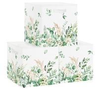 Clastyle 3 pcs Leaf Women Cube Storage Unit Boxes Storage Baskets for Shelves Ladies Girls Nursery Hamper Basket Book Clothes Toy Box Organizer, Green, 11.8x11.8x11.8 in