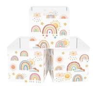 Clastyle 3 pcs Rainbow Cube Storage Unit Boxes Boho Kallax Box for Shelves Parents Storage Baskets for Book Clothes Toy Organizer,Sun,11.8x11.8x11.8 in