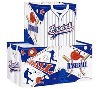 Clastyle 3 pcs Sport Ball Kids Cube Storage Unit Boxes Foldable Storage Baskets for Shelves Boy Nursery Hamper Basket Book Clothes Toy Box Organizer,Baseball,11.8x11.8x11.8 in