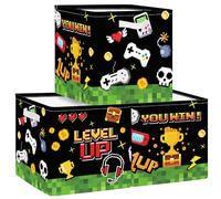 Clastyle 3 pcs Video Game Kid Cube Storage Unit Boxes Gamepad Storage Baskets for Shelves Boy Nursery Hamper Basket Book Clothes Toy Box Organizer, Pixel Art, 11.8x11.8x11.8 in