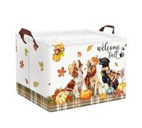 Clastyle 36L Large Puppy Truck Dog Harvest White Shelf Basket with Handle Collapsible Rectangle Pumpkin Toy Clothes Cube Storage Basket for Autumn Home