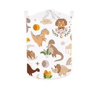 Clastyle 45L Boho Tropic Dinosaur Egg Laundry Hamper for Boy Girl Rainbow Round Toy Clothes Storage Basket for Nursery Room, 14.2x17.7 in, CTS0223