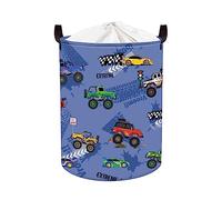 Clastyle 45L Cool Sport Racing Car Laundry Hamper Vehicles Blue Laundry Basket with Handles Drawstring Round Toy Clothes Storage Basket for Boys Room, 14.2x17.7 in (CTS0165)