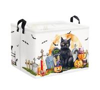 Clastyle Adorable Halloween Pumpkin Bat Animal Laundry Hamper Collapsible Clothes Kids Storage Basket Waterproof Boys Girls Toy Box for Nursery Room,Graveyard,40 * 30 * 30 cm