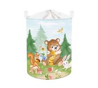 Clastyle Birch Animal Baby Laundry Hamper Collapsible Tree Clothes Kids Storage Basket Waterproof Boys Girls Toy Box for Nursery Room, Bear Fox, 36 * 45 cm