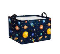 Clastyle Black Cosmic Planet Boys Toy Basket for Kids Room Rocket Stars Foldable Rectangle Clothes Books Baby Storage Basket, 21L
