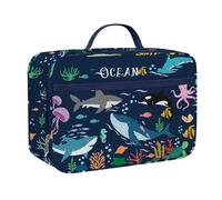 Clastyle Blue Ocean Sharks Insulated Lunch Bag for Kids Boy, Portable Large Thermal Cooler Lunch Box Bag for School