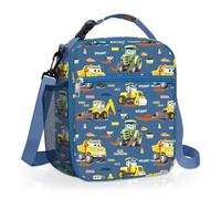 Clastyle Car Insulated Kids Lunch Bag Truck Large Thermal Cooler Bag for Boy Picnic School Lunch Box Tote,Yellow Excavator