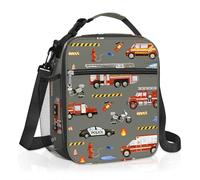 Clastyle Car Insulated Lunch Bag Truck Large Thermal Cooler Bag for Boy Picnic Lunch Box Tote, Fire Engine