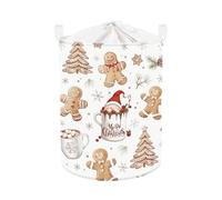 Clastyle Christmas Gingerbread Man Baby Laundry Hamper Snowflake Clothes Kids Storage Basket Collapsible Boys Girls Toy Box for Nursery Room,White,36 * 45 cm